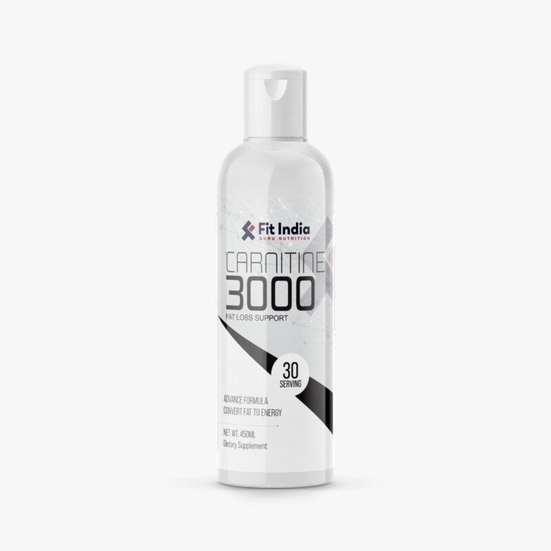 “Fit India Guru Nutrition Carnitine 3000 bottle front view – advanced liquid fat burner supplement with 3000mg L-Carnitine for weight loss support.”