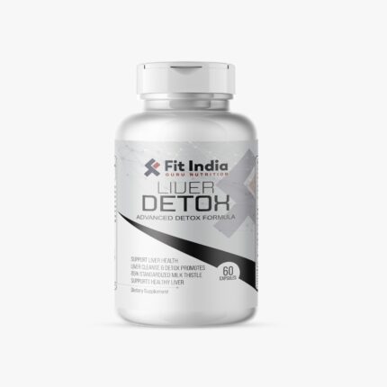 “Fit India Guru Nutrition Liver Detox front label – advanced liver cleanse and detox supplement with Milk Thistle and Ayurvedic herbs.”