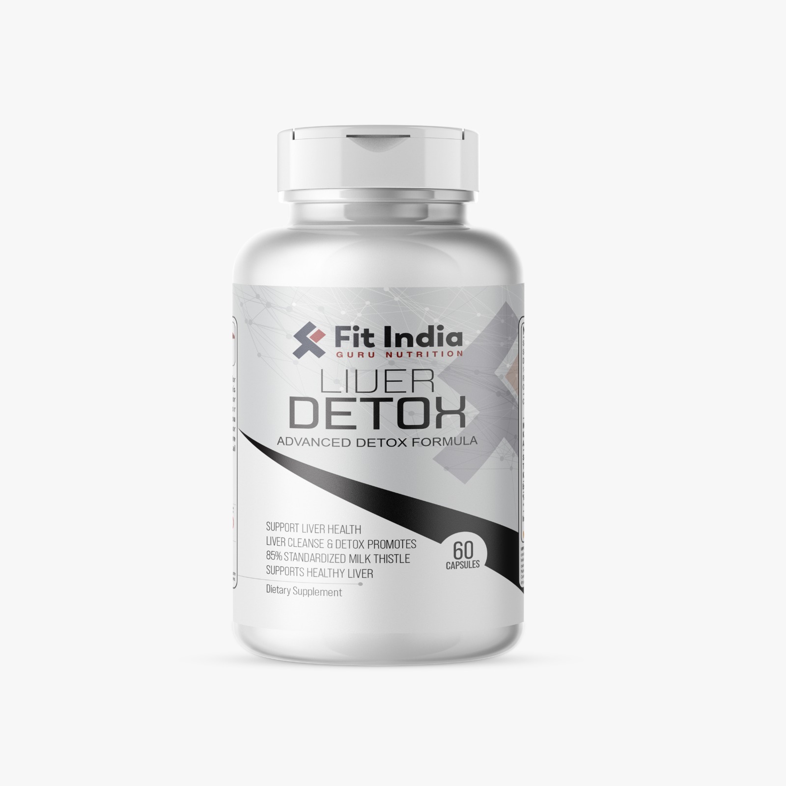 Liver detox2 “Fit India Guru Nutrition Liver Detox front label – advanced liver cleanse and detox supplement with Milk Thistle and Ayurvedic herbs.”